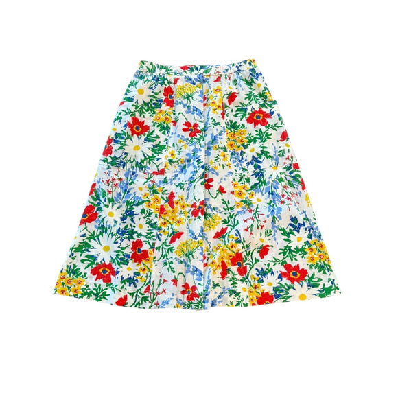 Vintage MH Selections White Floral A Line Skirt Size 10 Front Buttons & Pockets - Picture 1 of 7